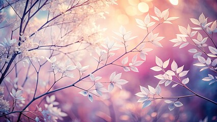 Naklejka premium Double Exposure Pink Background White Branches Leaves Surreal Art Photography