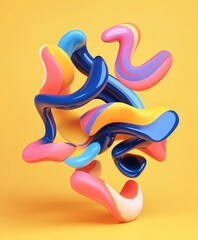 Obraz premium Colorful Abstract Shapes in Dynamic Composition on Yellow Background