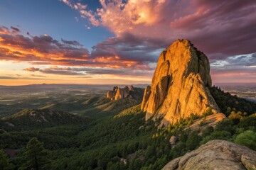 Fototapeta premium Emerald Sunset Over Golden Tenderloin Canyon: Panoramic Vista of Nature's Majesty