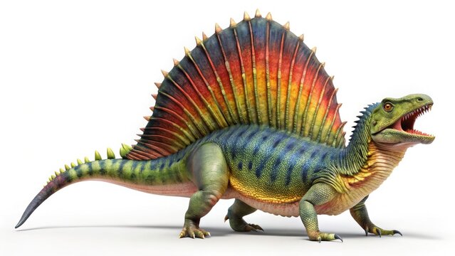 Edaphosaurus 3D Render, Prehistoric Reptile, Walking Roar, Isolated White Background, Paleozoic Animal, Extinct Creature