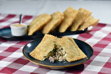 fried pastry with cod filling fish food taste