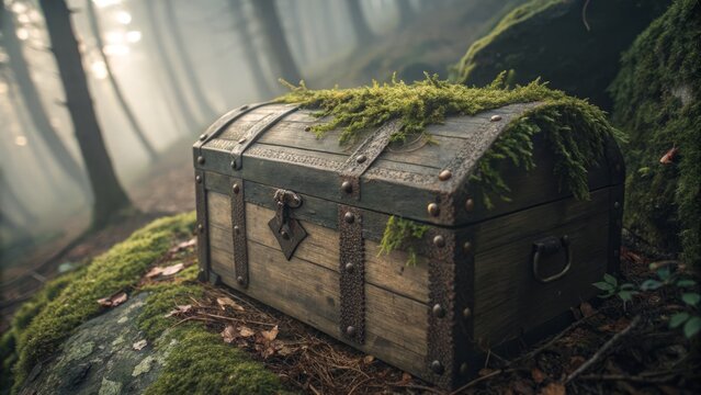 Emerald Lazarette: Mystical Still Life Portrait Photography of a Mossy Oak Chest
