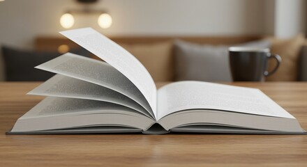 Naklejka premium open book mockup on a wooden table