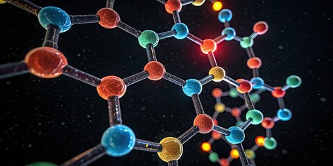 Glowing Molecular Structure: Abstract Scientific Photography, Atomic Bonds, Quantum Physics, Colorful Atoms