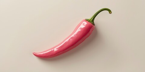 A minimalist photography style image featuring a striking, rosy-pink, elongated chili pepper