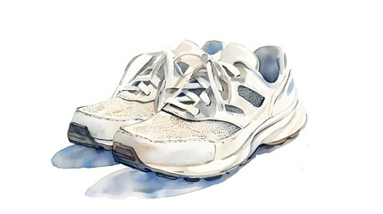 Watercolor Painting of a Pair of White Sneakers