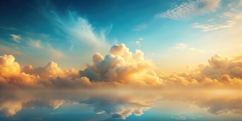 Fototapeta premium Serene Sunset Cloudscape Mirrored in Still Waters, Evoking a Sense of Tranquility and Peaceful Reflection