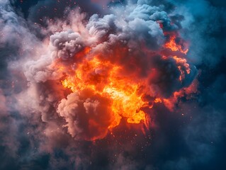 Dramatic Explosion and Smoke Erupting in the Background