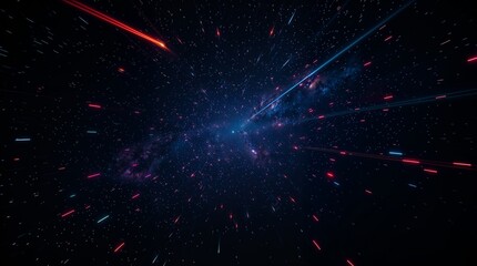 glowing comets and asteroid belts, camera gliding forward through space.