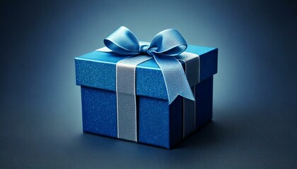 Obraz premium 青いリボンで装飾されたギフトボックスのクローズアップ