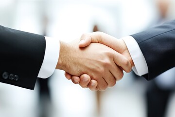 Confident businessman shaking hands with a colleague in a modern office. Professional networking, corporate partnership, and successful business deal concept.