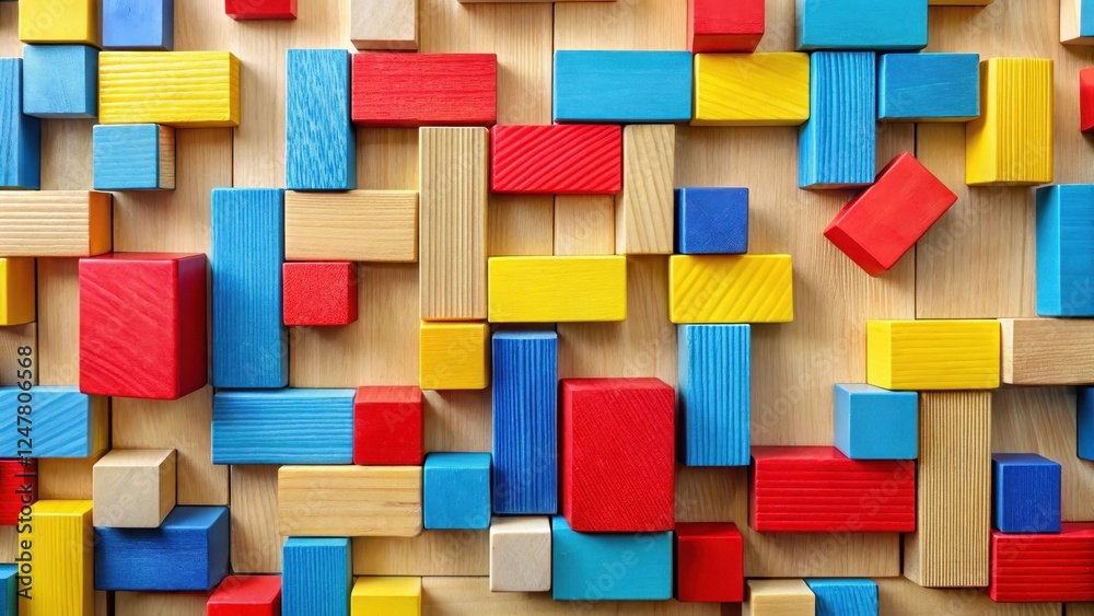Wall mural a vibrant array of colorful wooden blocks forming an intricate and engaging geometric pattern on a n