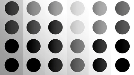 Grayscale color chart with various shades of gray arranged in circles.