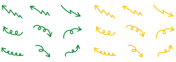 手描きのくるくる矢印とジグザグ矢印セット