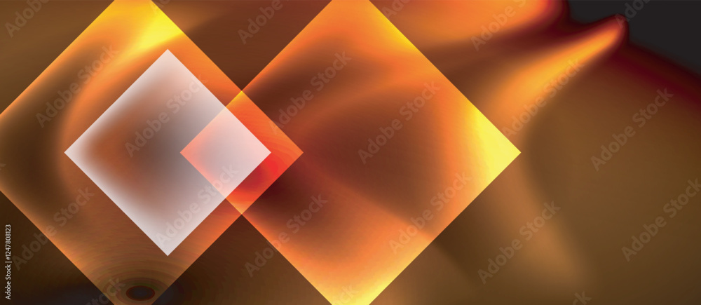 Poster glass squares with neon shiny light abstract background