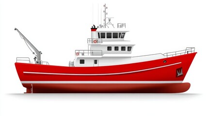 Obraz premium Red Commercial Fishing Vessel Ocean Trawler Boat Ship Maritime Industry