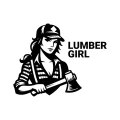 Lumber girl black and white icon logo vector illustration