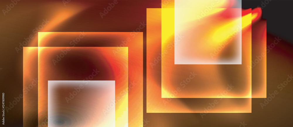 Poster glass squares with neon shiny light abstract background