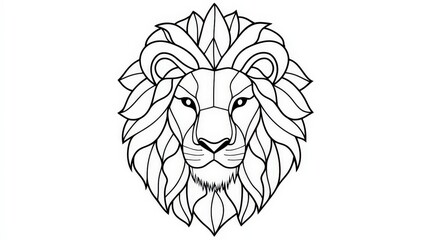 Obraz premium Detailed Lion Head Illustration Featuring Intricate Leaf Patterns