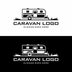 vector logo illustration caravan camping car