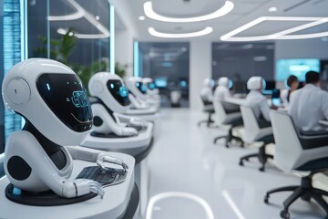Advanced coworking space showcases human-cobot collaboration in tech tasks.