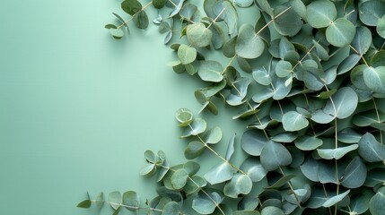 Eucalyptus Leaves on a Green Background