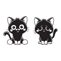 Two adorable black cats, one happy and one sad, perfect for children's décor
.
