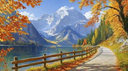 Autumn Mountain Lake Path Scenic Landscape