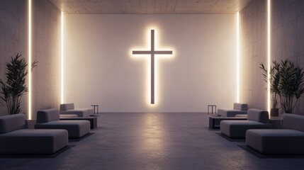 Naklejka premium Serene Glow of a Modern Sanctuary with Soft Lighting and Comfort