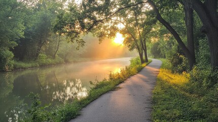 Fototapeta premium Tranquil Sunrise Canal Path