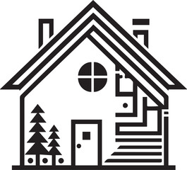 Simple house logo on black and white background