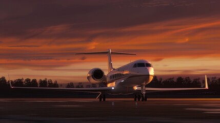 Airplane in the airport at sunset. Passenger plane on the runway