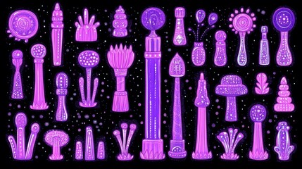 Ethereal Purple Fantasy Flora and Architecture Seamless Pattern Design