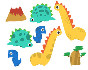 Set of cartoon cute dinosaurs vector. Illustration for children with animal character