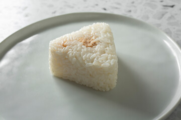 A view of a salmon onigiri.