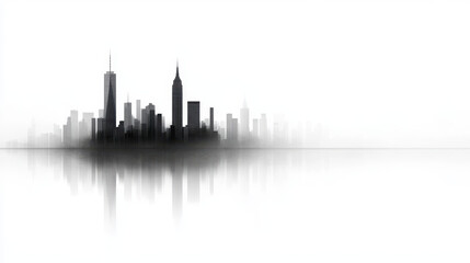 Fototapeta premium modern city skyline with smooth, foggy reflection in foreground