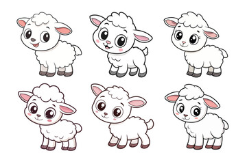 Obraz premium A Bundle of Cute Baby Lamb Vector Cartoon Illustrations Easter Day