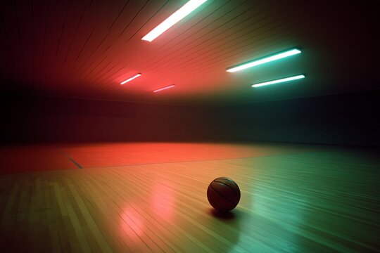 Empty Basketball Court Under Neon Lighting