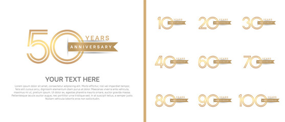 logo anniversary set. gold color with brown ribbon on white background for special event
