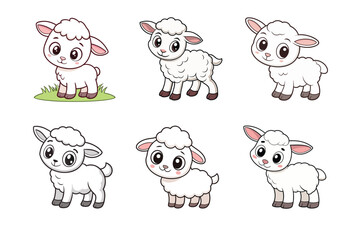A Bundle of Cute Baby Lamb Vector Cartoon Illustrations Easter Day