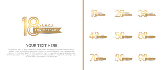 logo anniversary set. gold color with brown ribbon on white background for special event