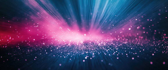 Fototapeta premium Vibrant Pink and Blue Light Rays with Floating Particles Background