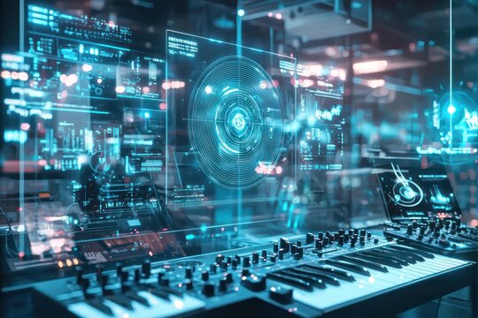 Futuristic studio produces visual AI-generated soundscapes.