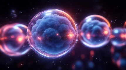Fototapeta premium Glowing Spheres Encapsulate Cosmic Cellular Structures