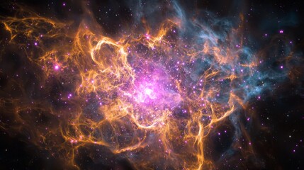 Fototapeta premium Radiant Explosion - Dynamic Supernova Burst in Vibrant Pinks and Oranges | Ultra-Detailed Cinematic Background