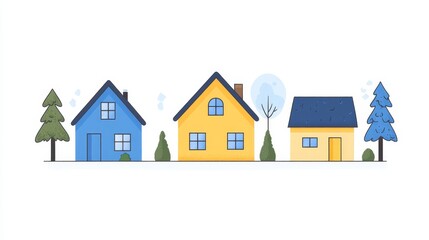 Charming Winter Village Houses Snowy Landscape Cozy Homescape Illustration