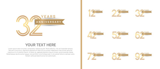 logo anniversary set. gold color with brown ribbon on white background for special event