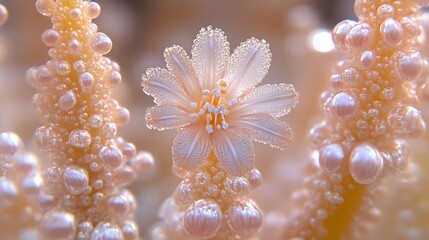 Delicate Flower Blossom Among Pearlescent Structures