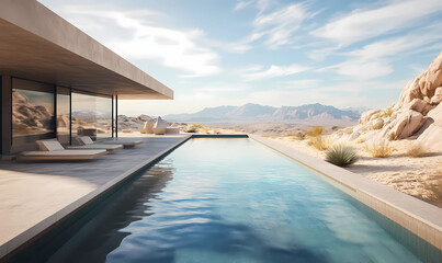 Fototapeta premium Sleek Modern Pool with Crystal-Clear Water, Surrounded by Contemporary Design for a Luxurious Outdoor Escape