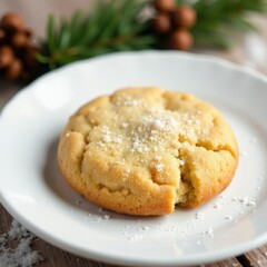 Fototapeta premium Crunchy sugar cookie sits atop a snowy white plate, holiday, edible